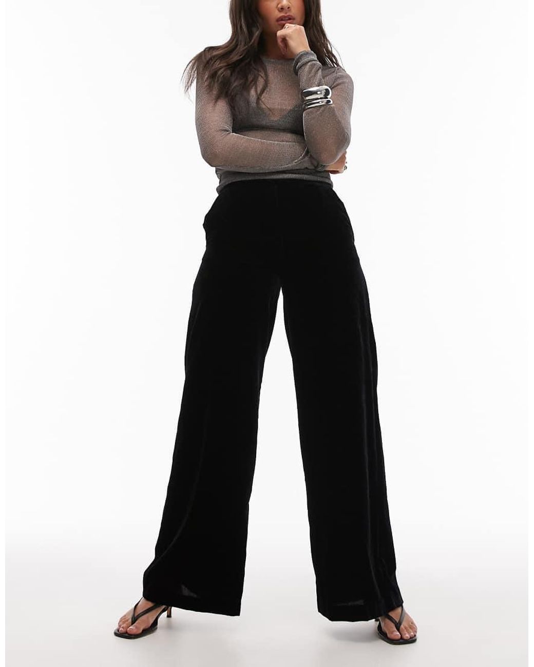 & Other Stories Blue Wide Leg Velvet Trousers