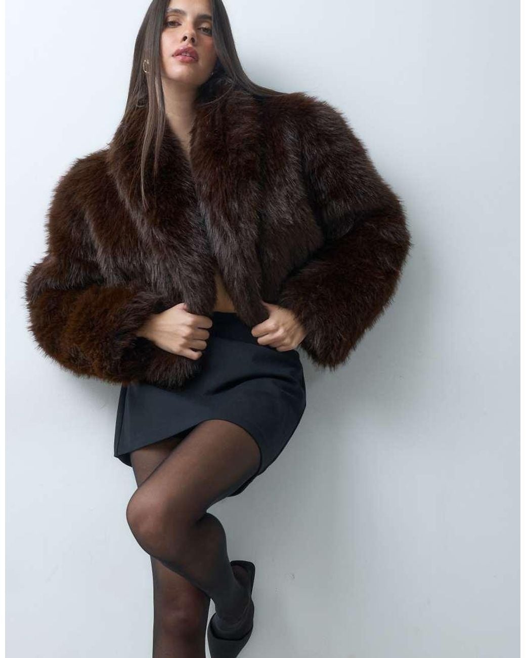 AFRM Black Stephanie Barrel Crop Faux Fur Jacket