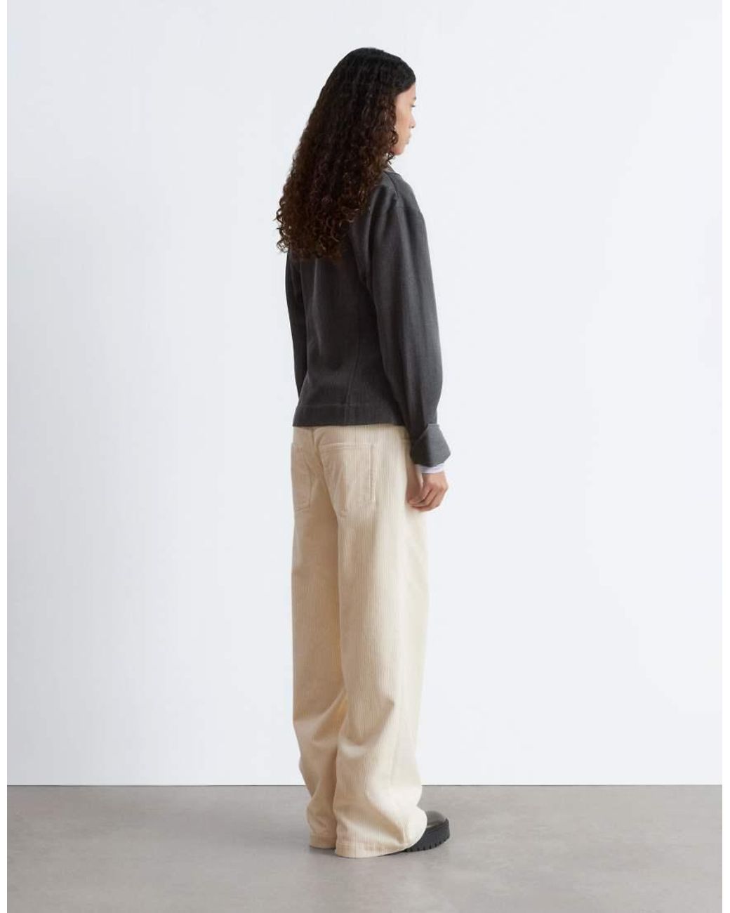 & Other Stories Black Pure Wool Bold Shoulder Shacket With Cinched Waist