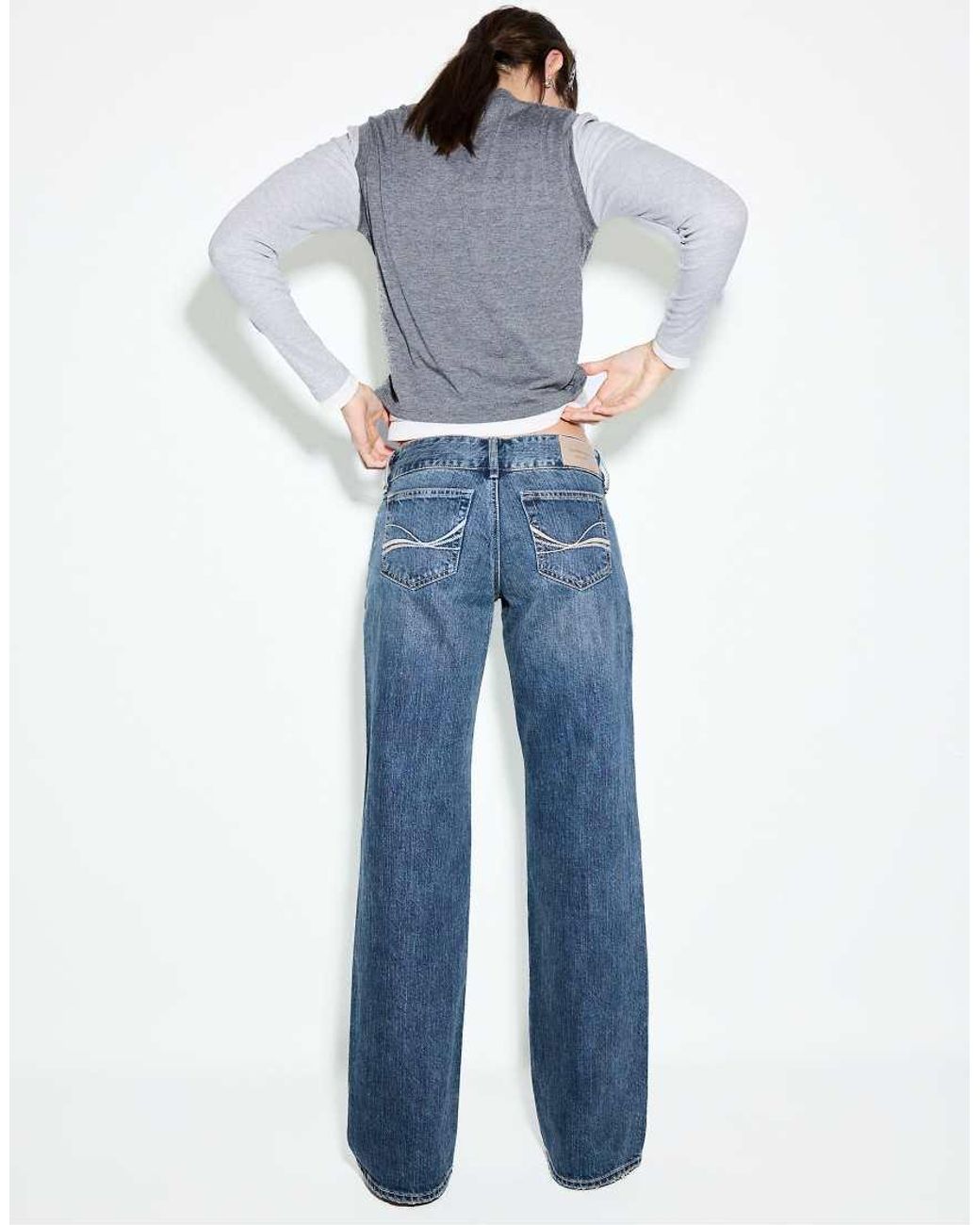 Stradivarius Blue Tall Low-waist Straight-leg Hammer-loop Jeans