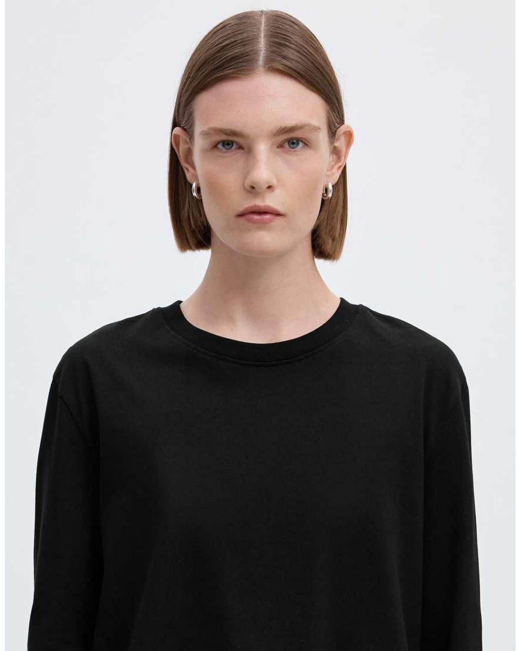 SELECTED Black Essential Boxy Fit Crew Neck Long Sleeve T-shirt