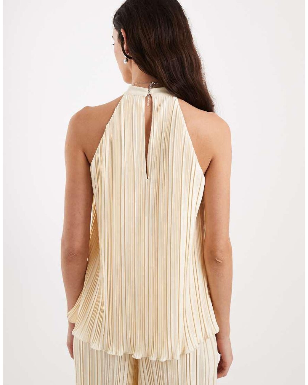 4th & Reckless Natural Plisse Halterneck Sleeveless Top Co-Ord