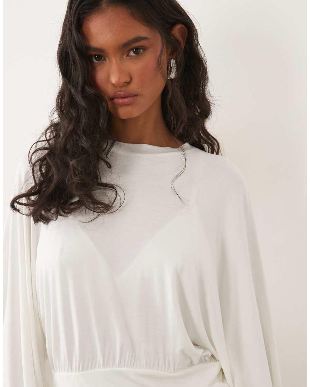 ASOS White Batwing Sleeve Cinched Waist Top