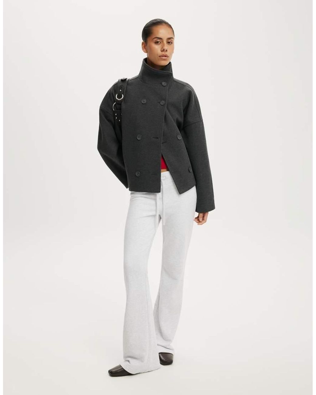 Cotton On Black Funnel Neck Coat