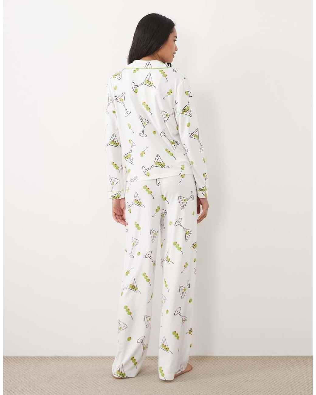 Threadbare Multicolor Button Down Super Soft Pyjama Set With All Over Martini And Olive Print