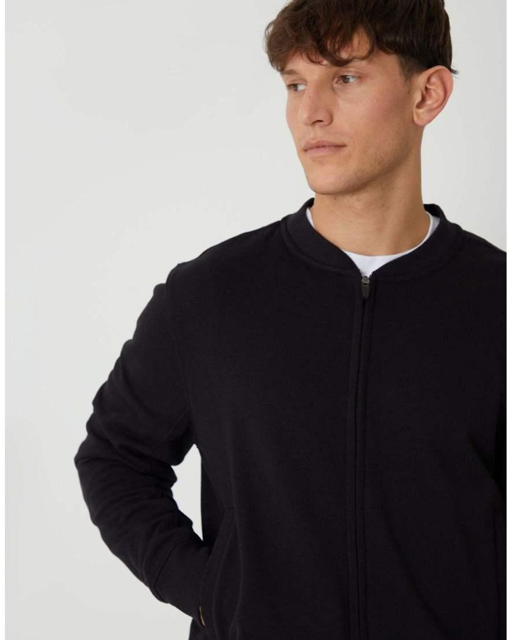 Threadbare Blue Zip Through Sweat Bomber for men