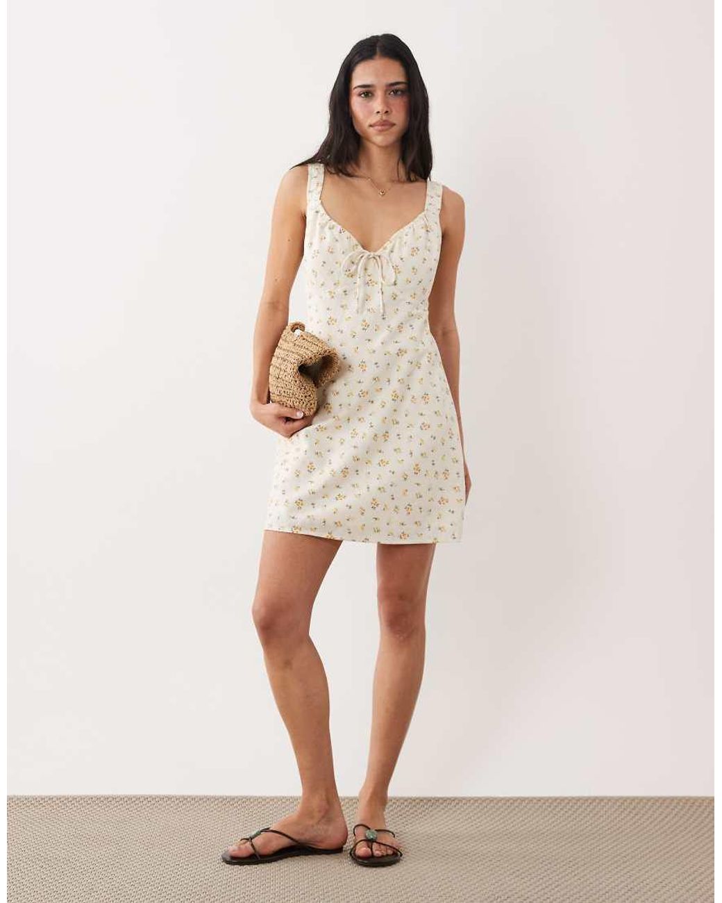 Abercrombie & Fitch Natural Ruched Milkmaid Mini Dress