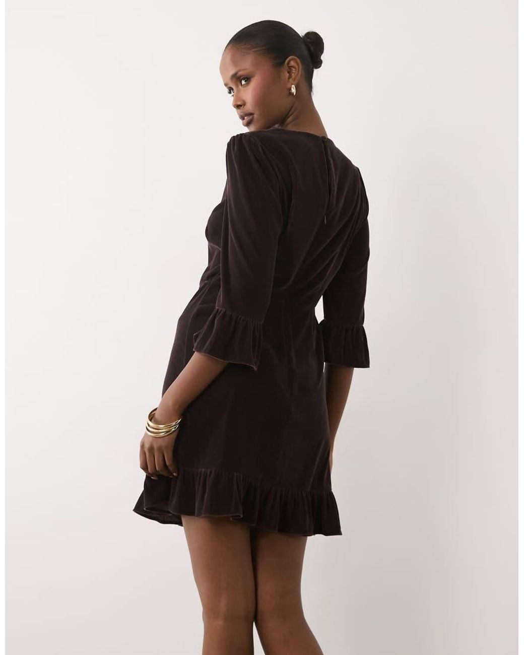 Nobody's Child Black Fleur Quarter Length Sleeves Frill Hem Cord Mini Dress