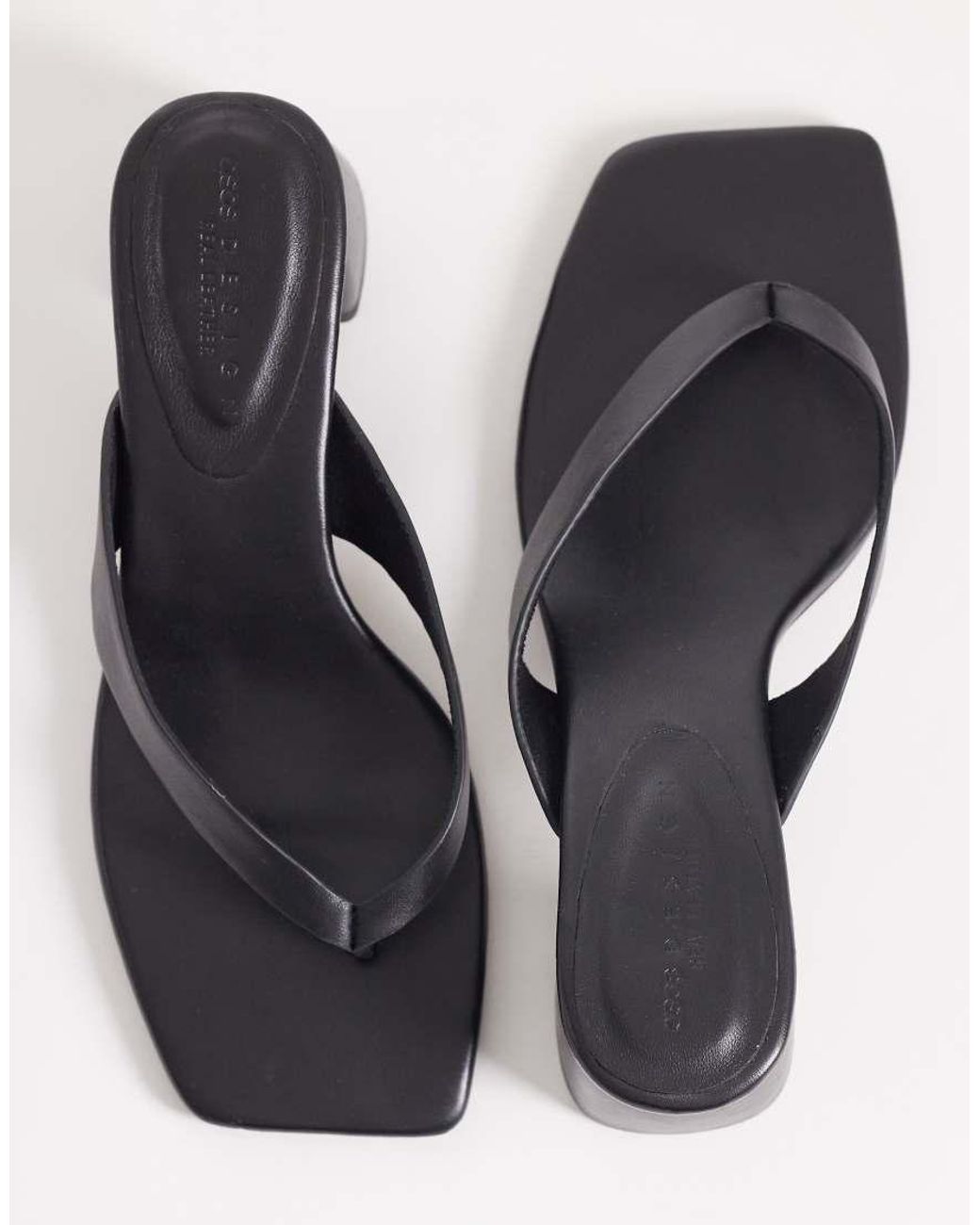 ASOS White Hideout Premium Leather Block Heeled Toe Thong Sandals
