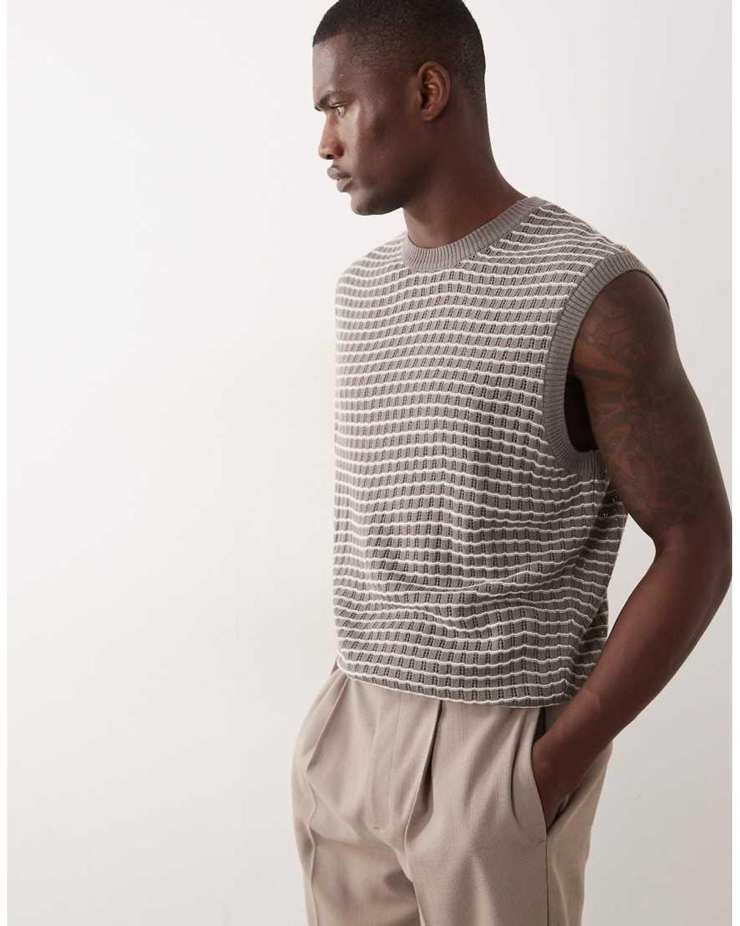 ASOS Brown Relaxed Knitted Textured Vest for men