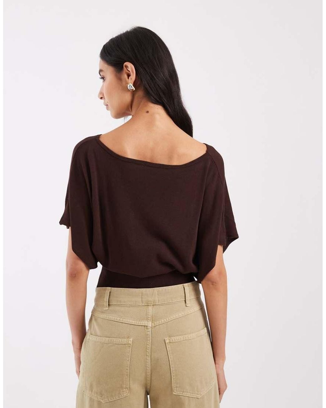 ASOS Brown Knitted Cinched Waist Top