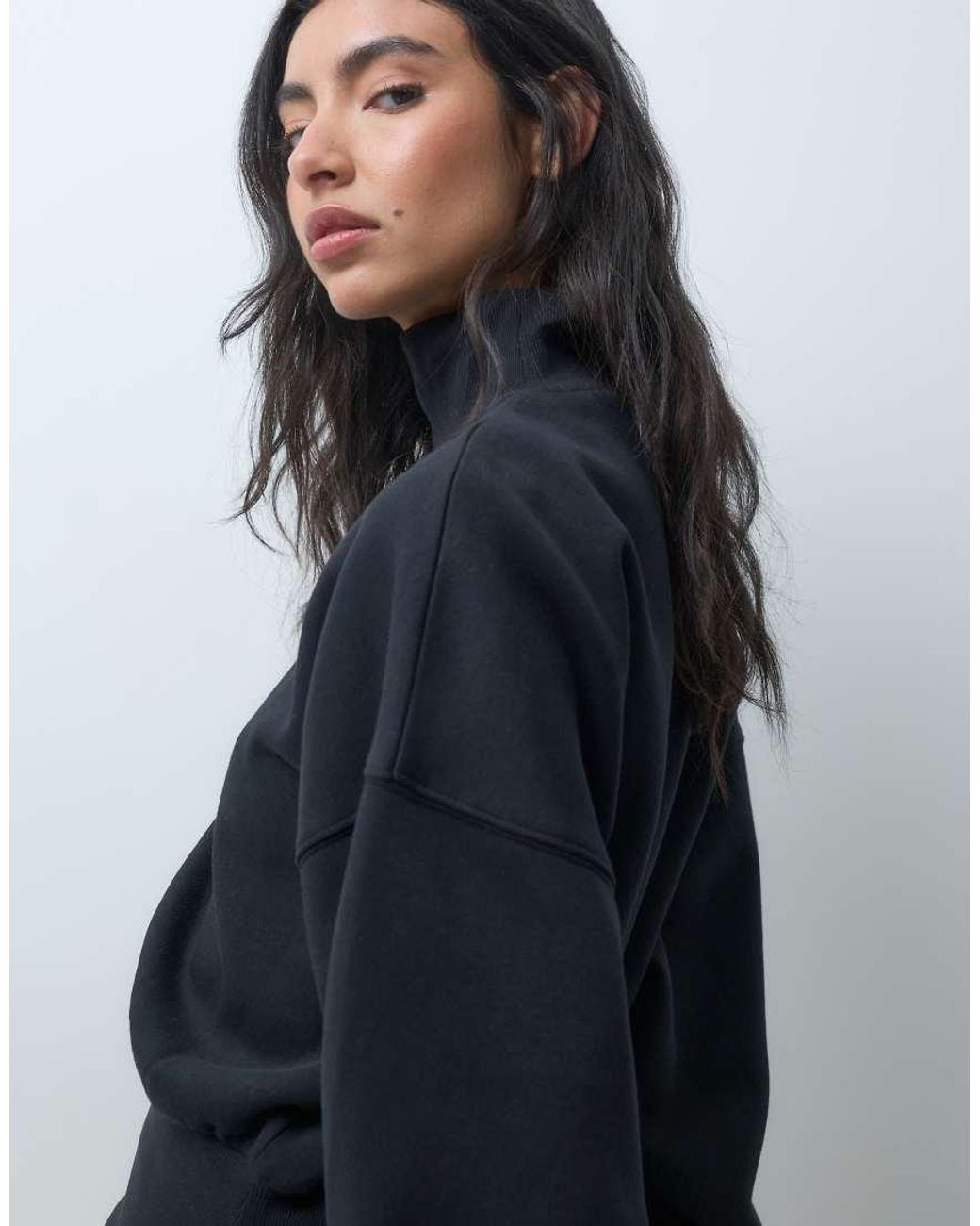ASOS Blue Funnel Neck Cinched Waist Brushback Sweatshirt