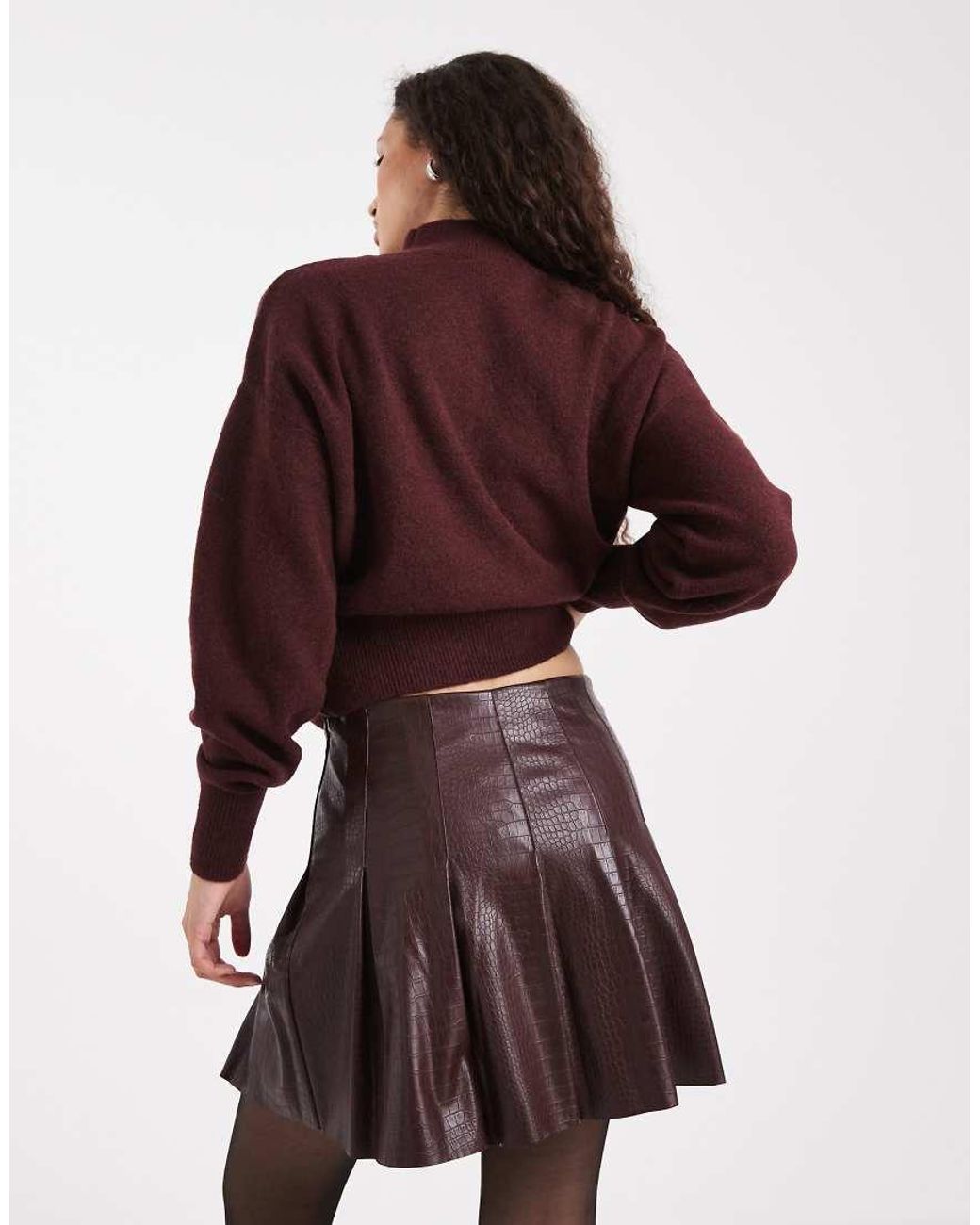 New Look Red Croc Print Pleated Mini Skirt