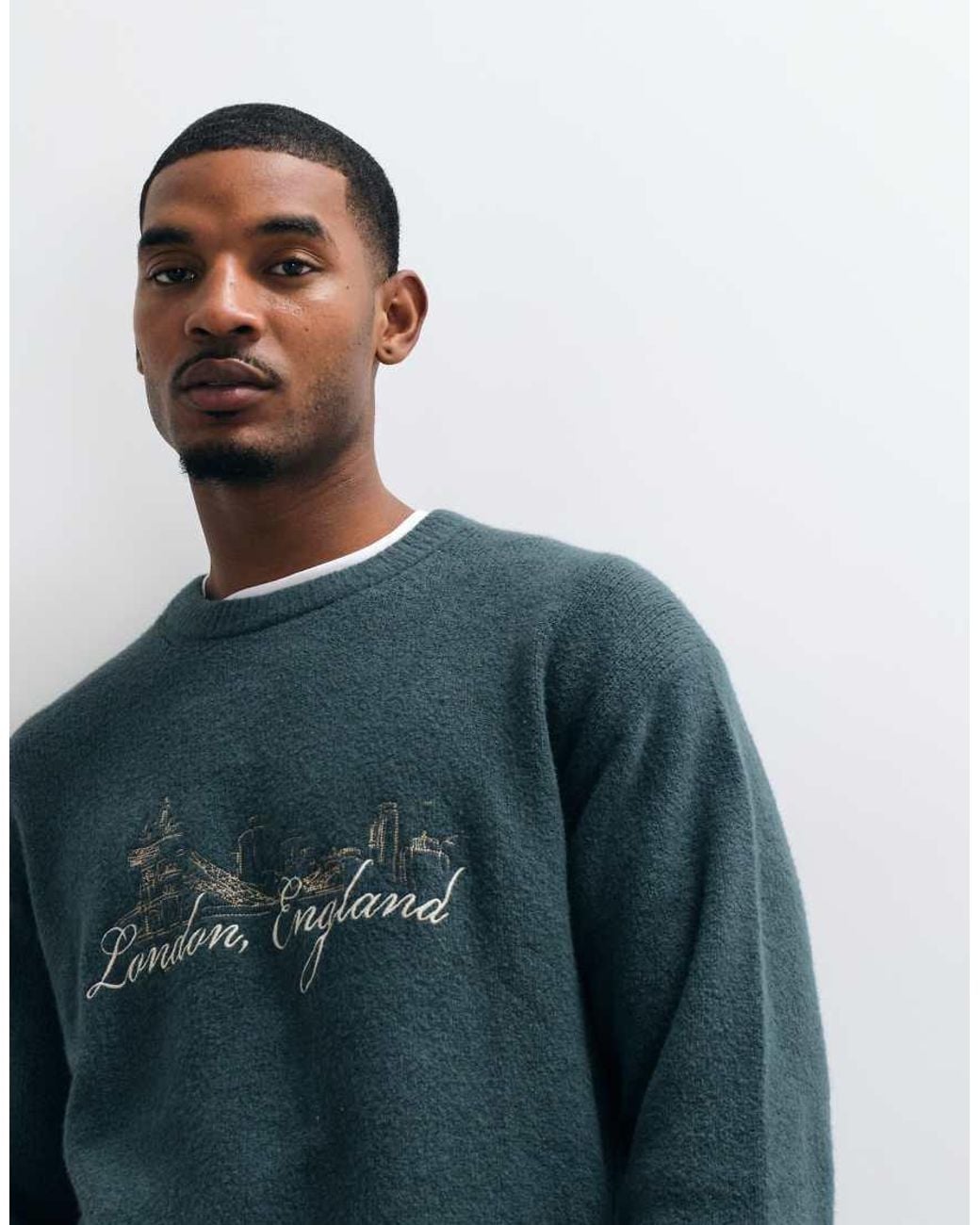 Abercrombie & Fitch Blue Knitted Crew Neck London Print Jumper for men