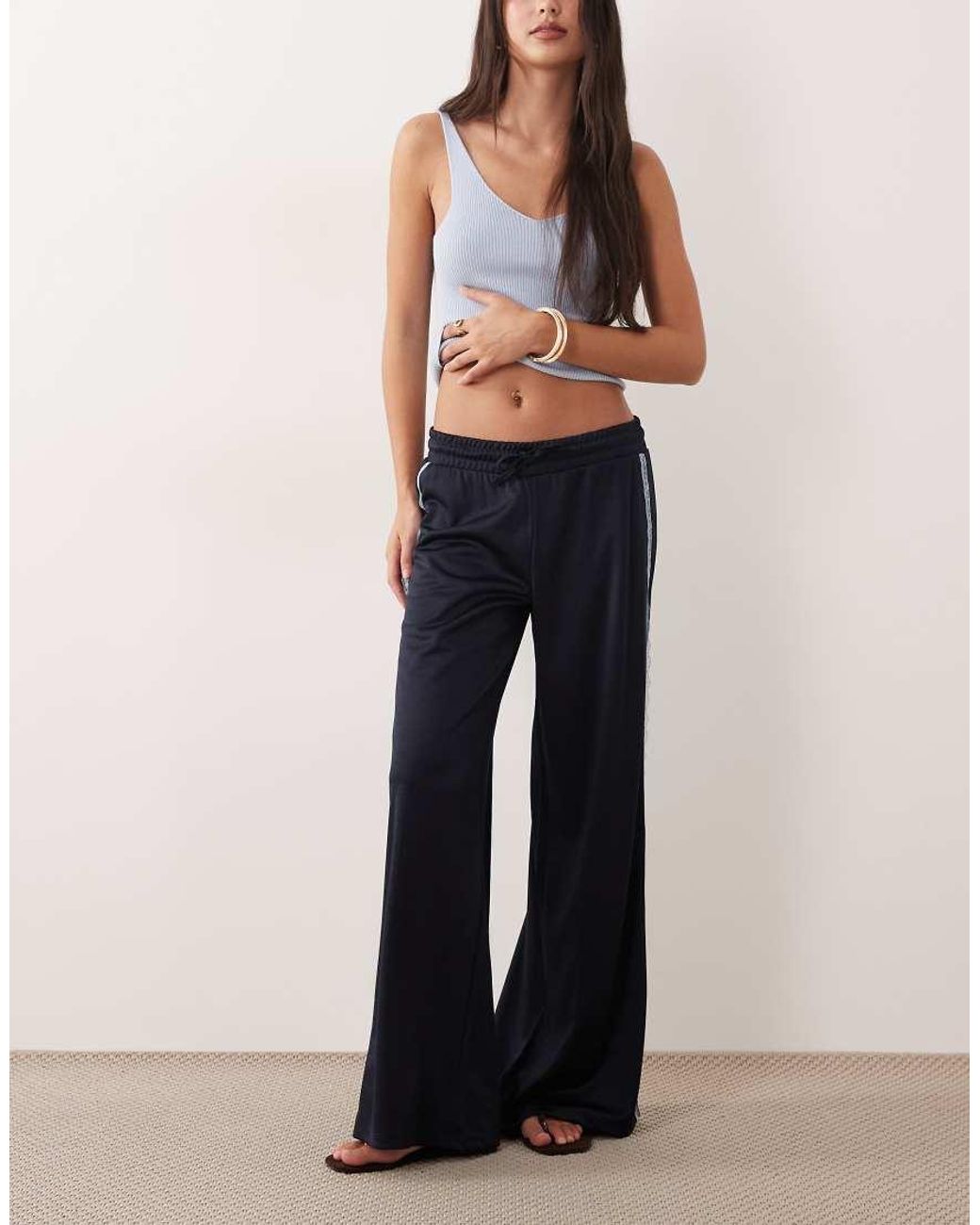 ASOS Blue Wide Leg Lace Detail Tricot jogger
