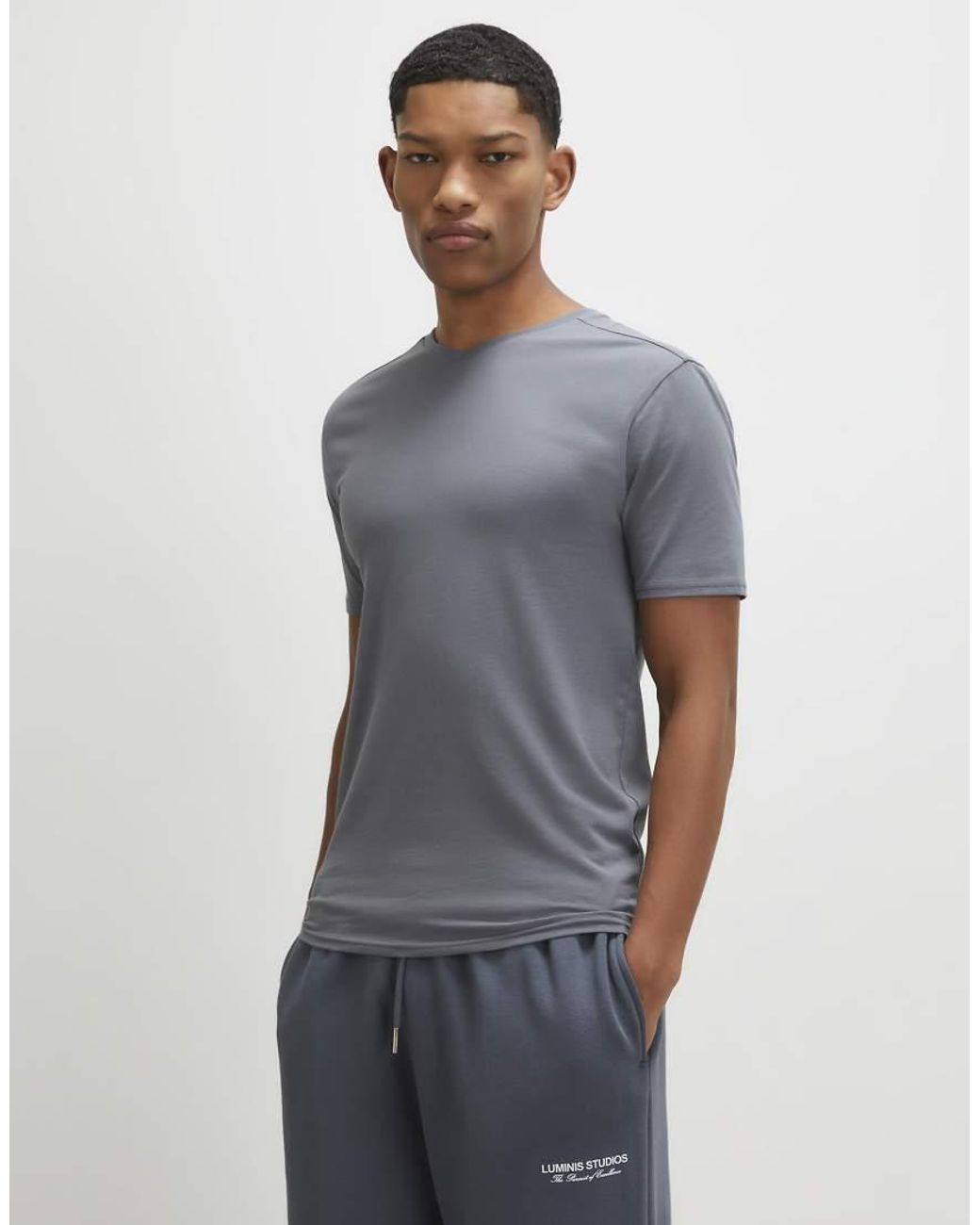 River Island Blue Muscle Fit Cotton V Neck T-Shirt for men