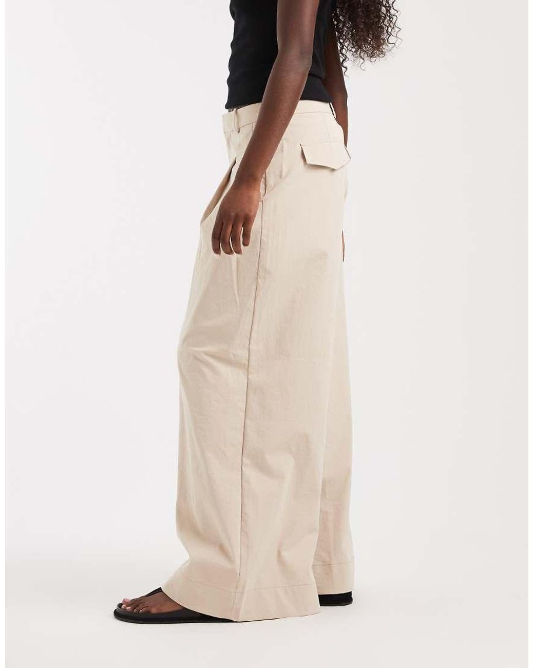 Vero Moda Natural Deep Pleat Detail Wide Leg Tailored Trouser