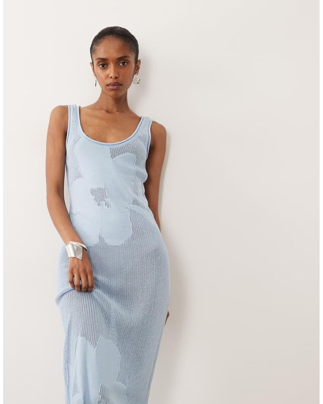 ASOS White Fine Knit Floral Maxi Dress