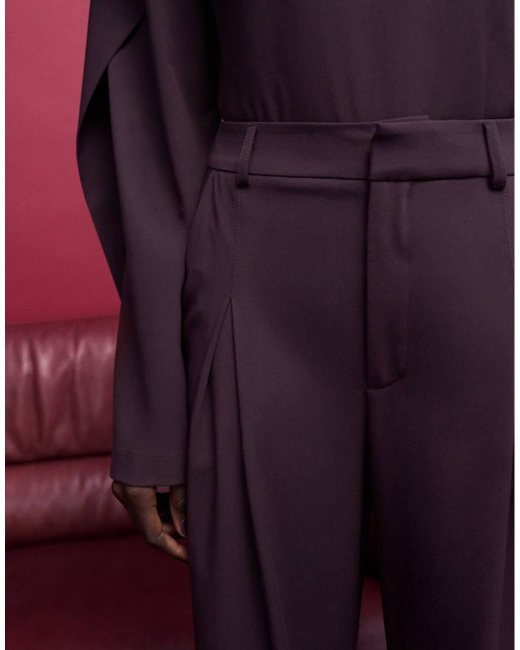 ASOS Red Cuffed Wide Leg Tailo Pants