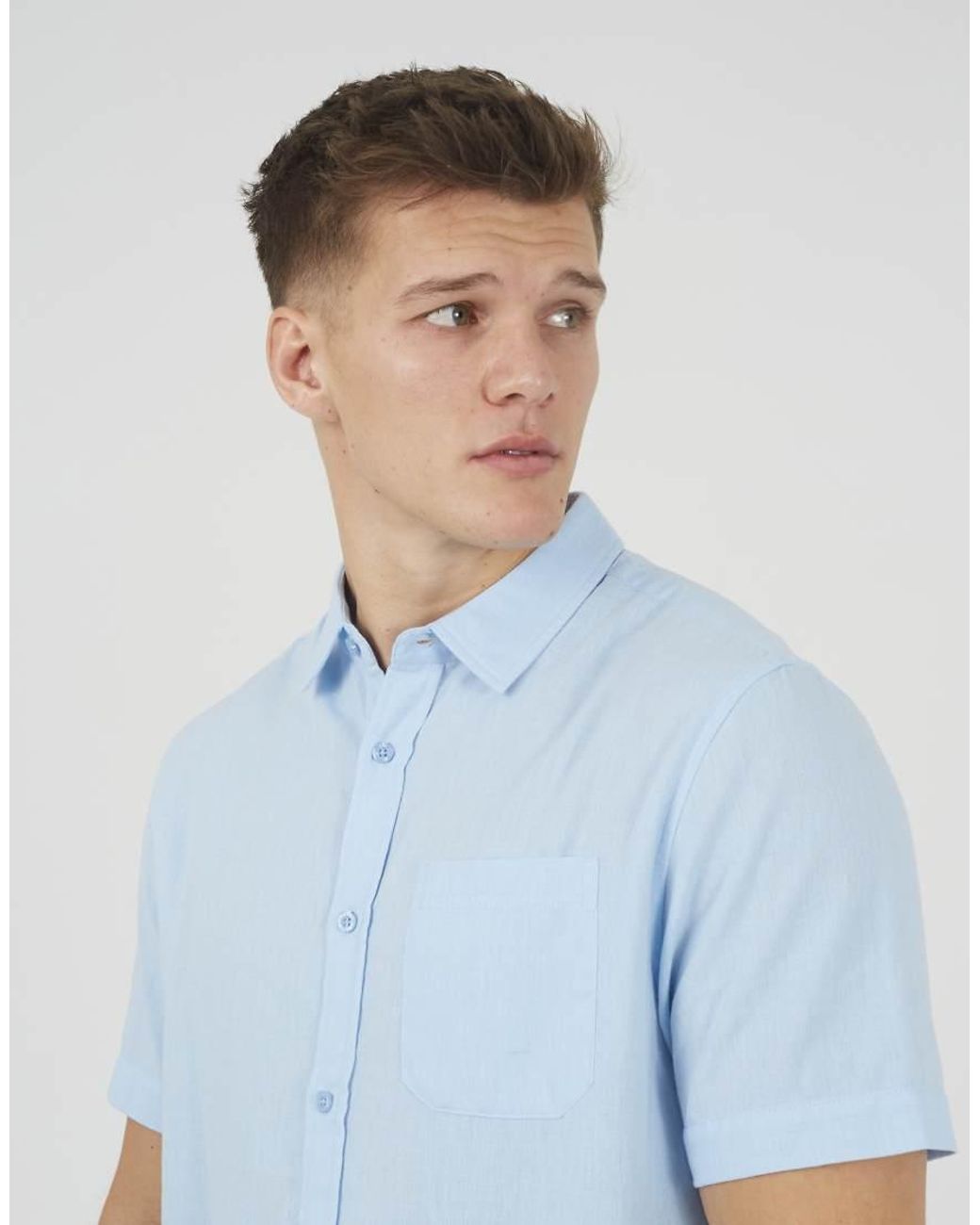 Brave Soul Blue Short Sleeve Button-Up Shirt With Chest Pocket for men
