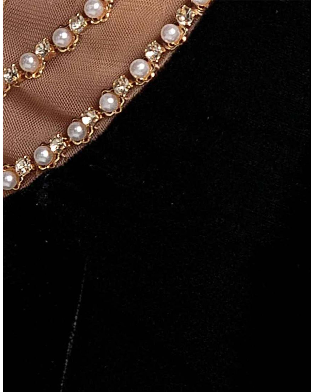 Goddiva Black Pearl Diamante Neck Velvet Maxi Dress