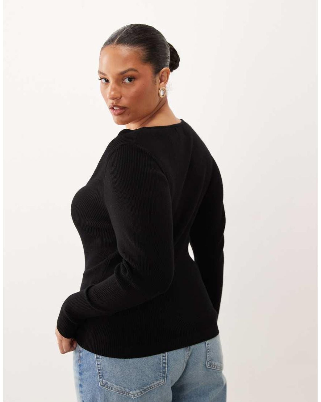 ASOS Black Asos Design Curve Structured Scoop Neck Top