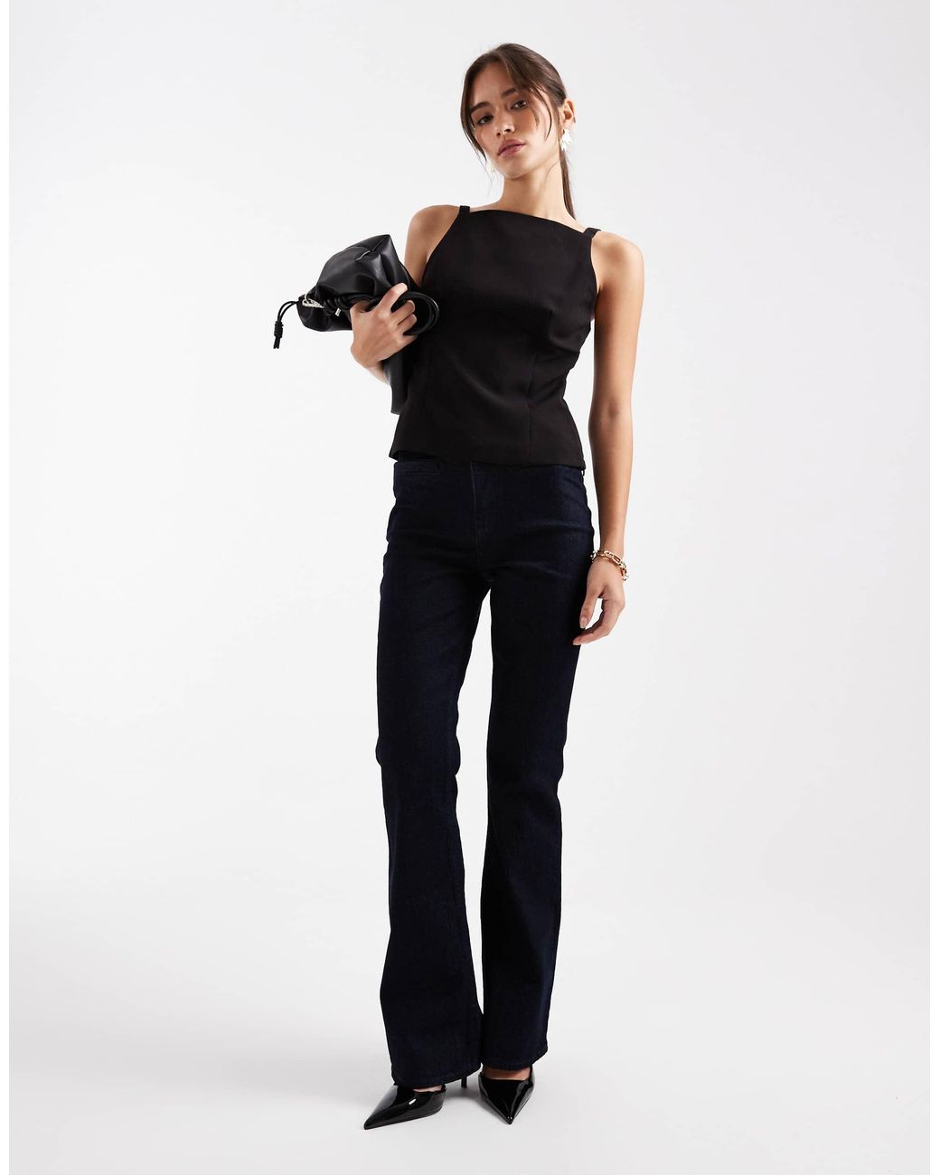 ONLY Black Back Bow Details Fitted Top