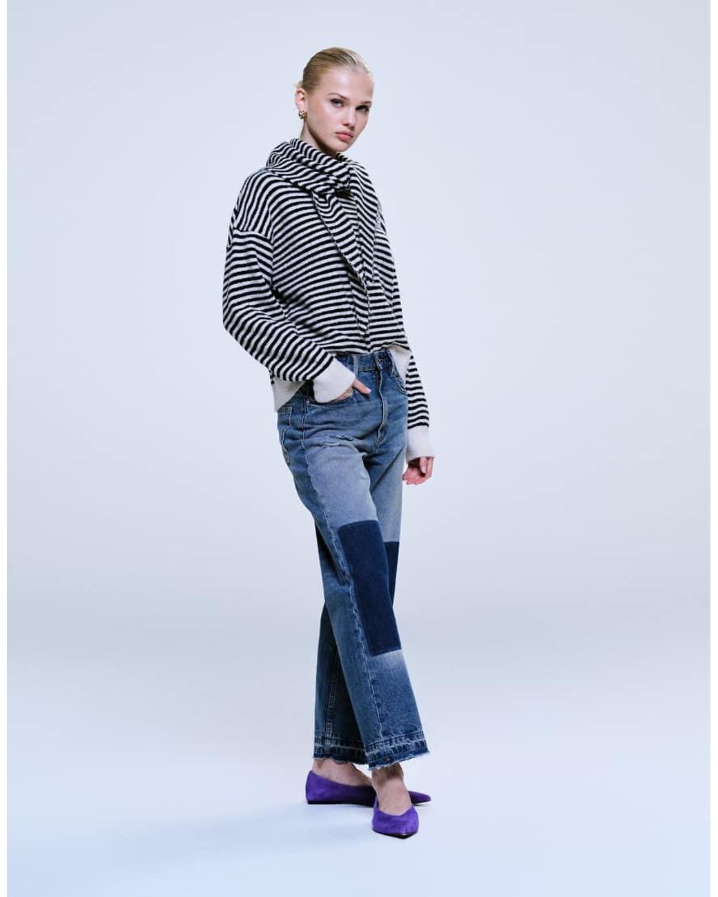 ASOS Black Ankle Grazer Jeans With Patch & Repair Details