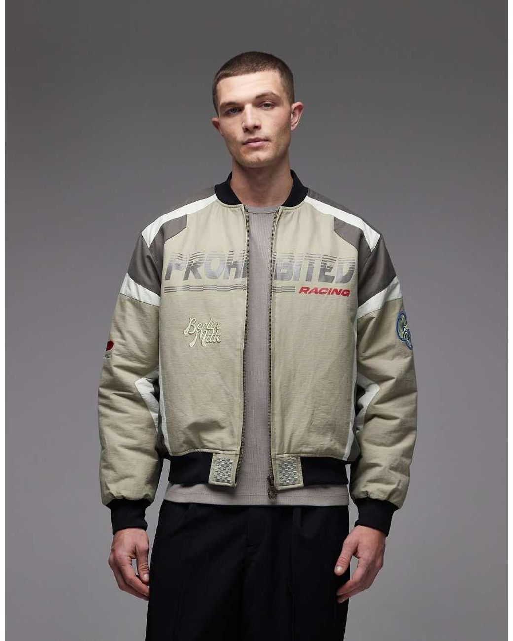 Prohibited Gray Zip Up Racing Jacket for men