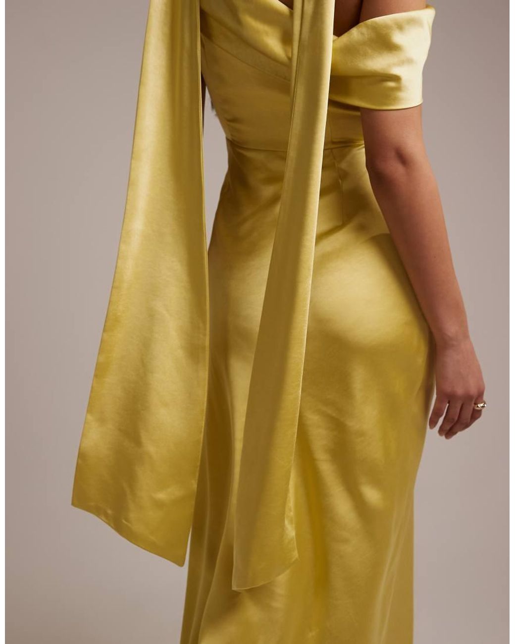 Six Stories Yellow Bridesmaids Satin Drape One Shoulder Maxi Dress