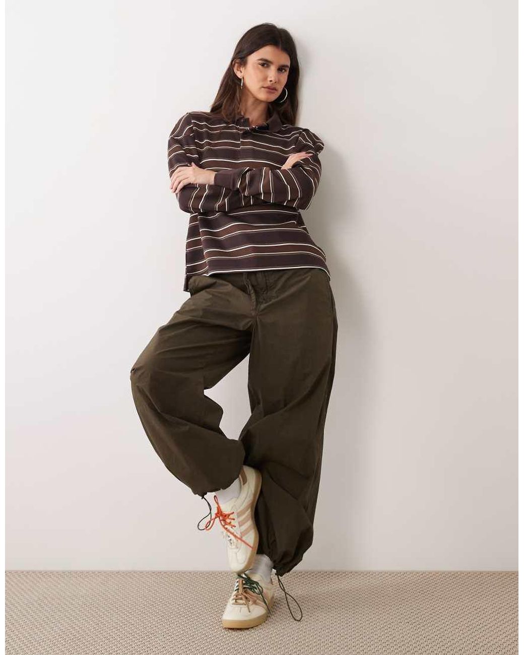 Brave Soul Brown Long Sleeve Stripe Rugby Top