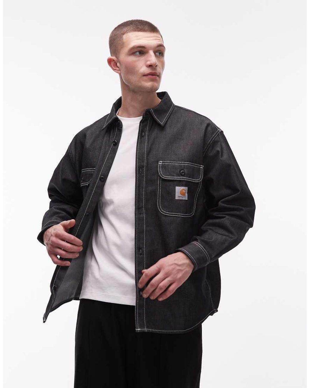 Carhartt Black Tigan Rigid Denim Shirt With Contrast Stitching for men