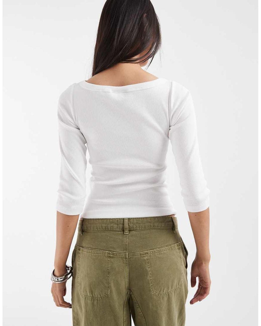 JJXX White Fifi Boat Neck Long Sleeve T-shirt
