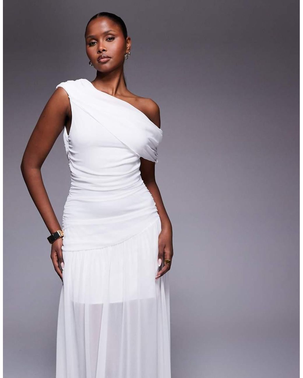 Fashionkilla Purple Exclusive Off The Shoulder Asymmetric Chiffon Maxi Dress With Gathered Sheer Hem