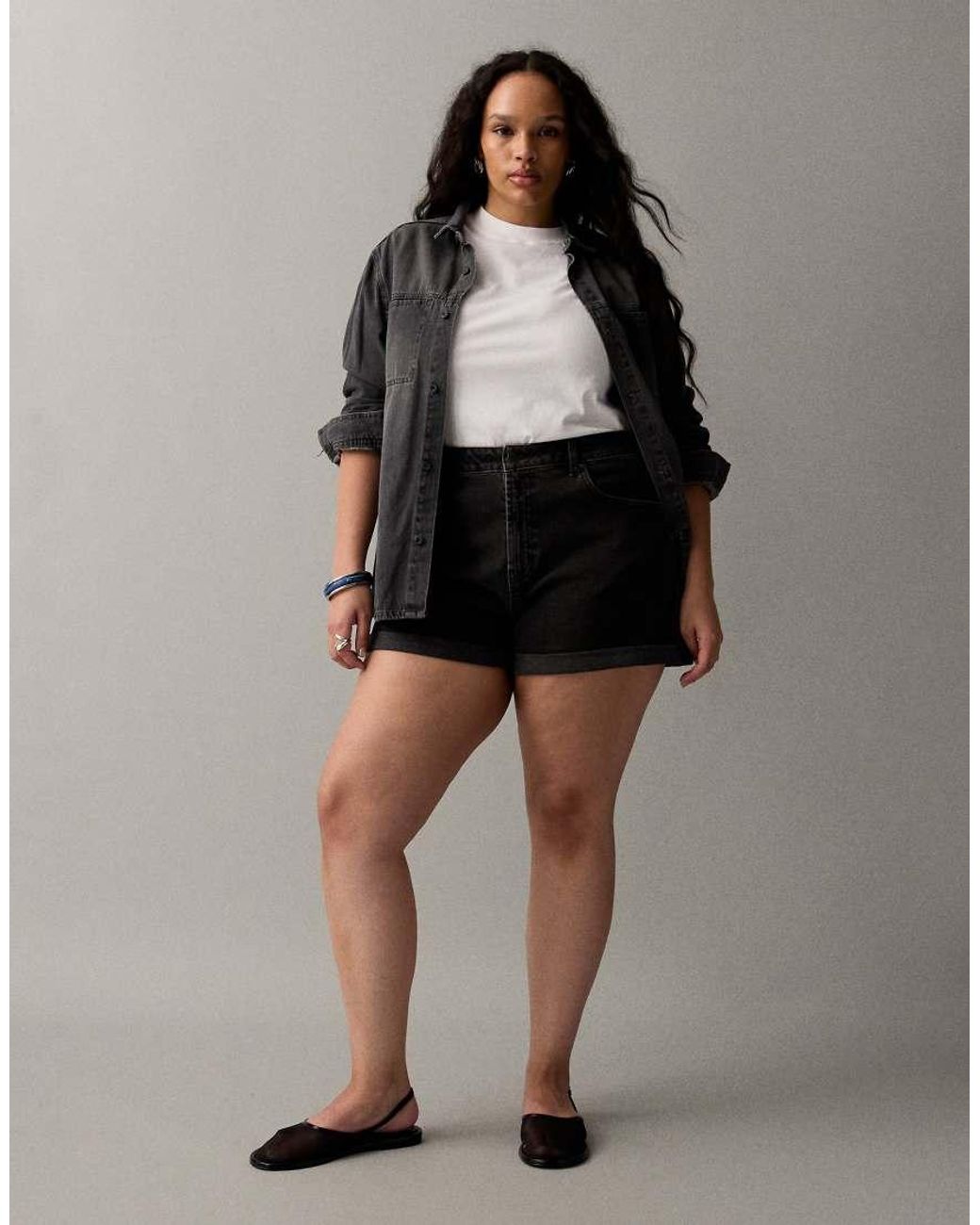 ASOS Asos Design Curve Denim Comfort Mom Shorts in Black | Lyst UK