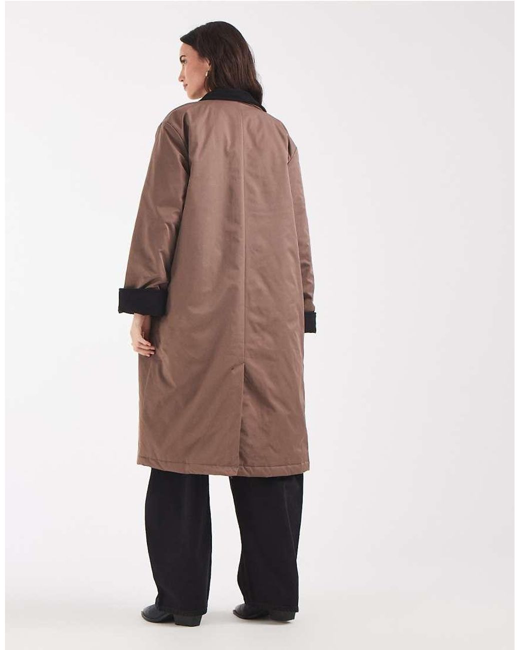 Pieces Natural Longline Trench Coat With Cord Collar Detail