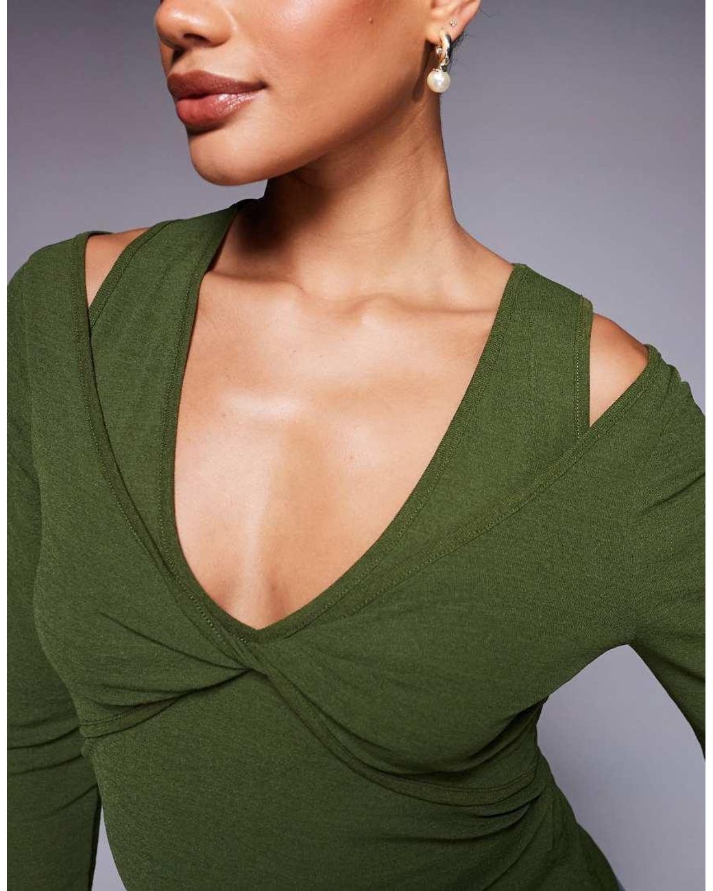 ASOS Green Twist Bust Double Layer Long Sleeve Top