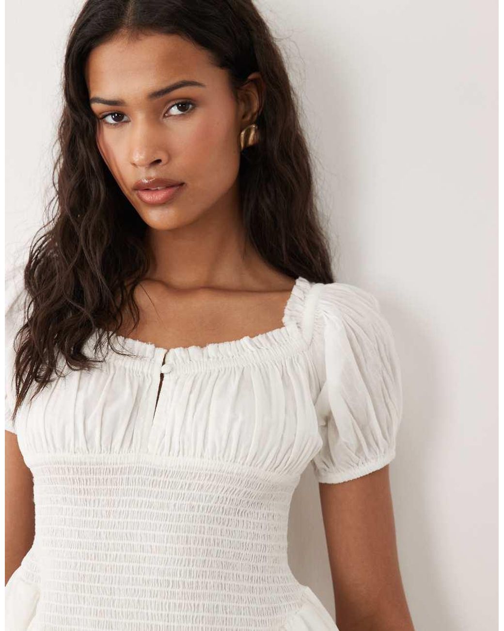 ASOS White Shirred Playsuit With Ruffle Shorts