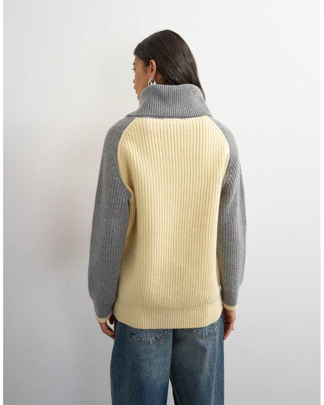 TOPSHOP Multicolor Knitted Premium Pure Lambswool Colour Block High Neck Jumper