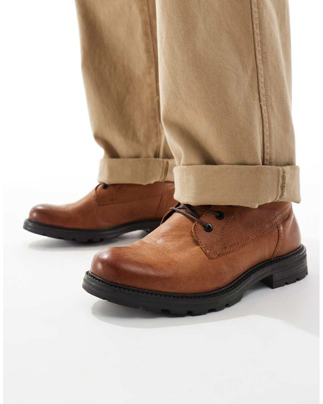 Jack & Jones Brown Lace Up Leather Boot for men