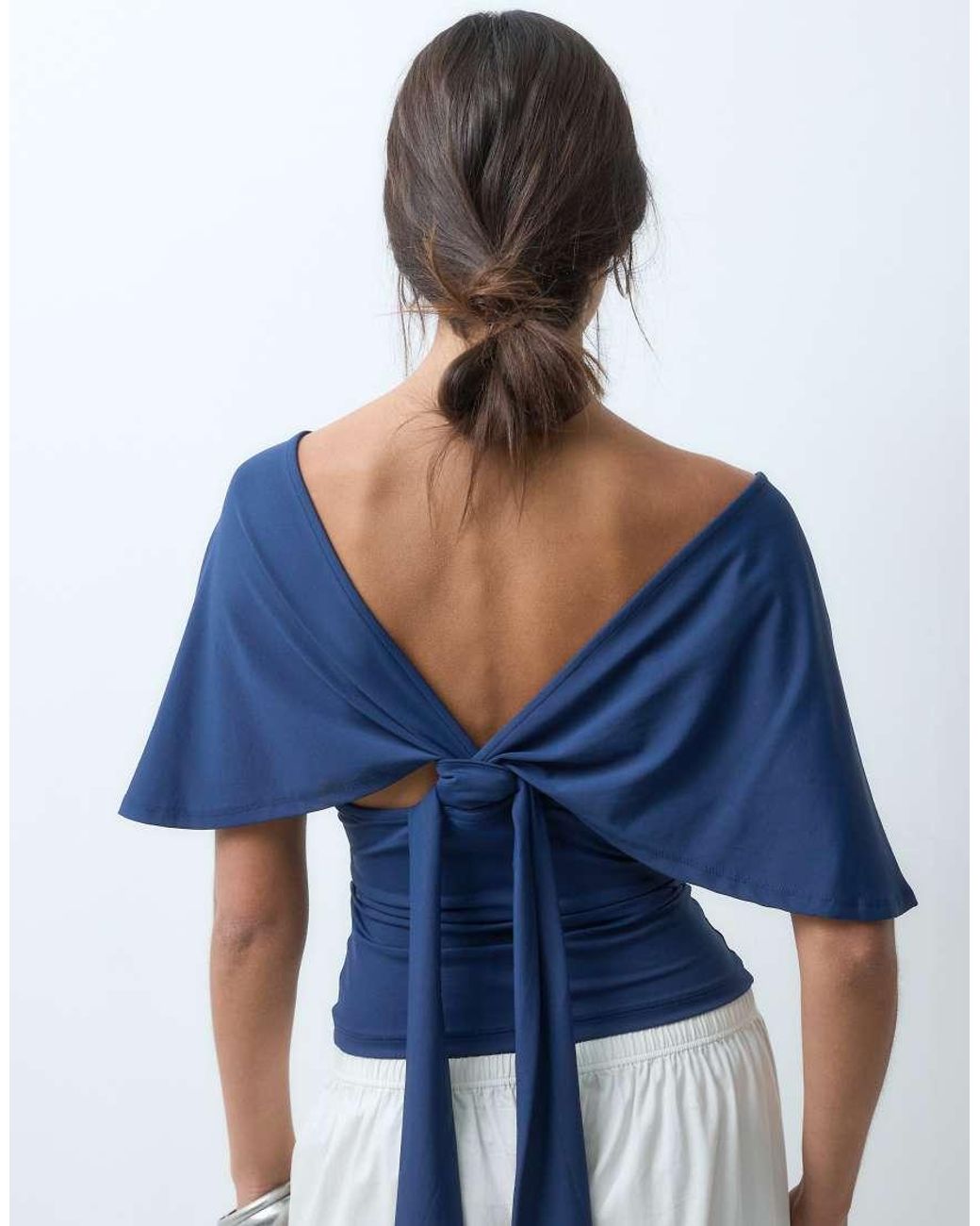 ASOS Blue Polyamide Plunge Sleeveless Tie Back Cinch Top