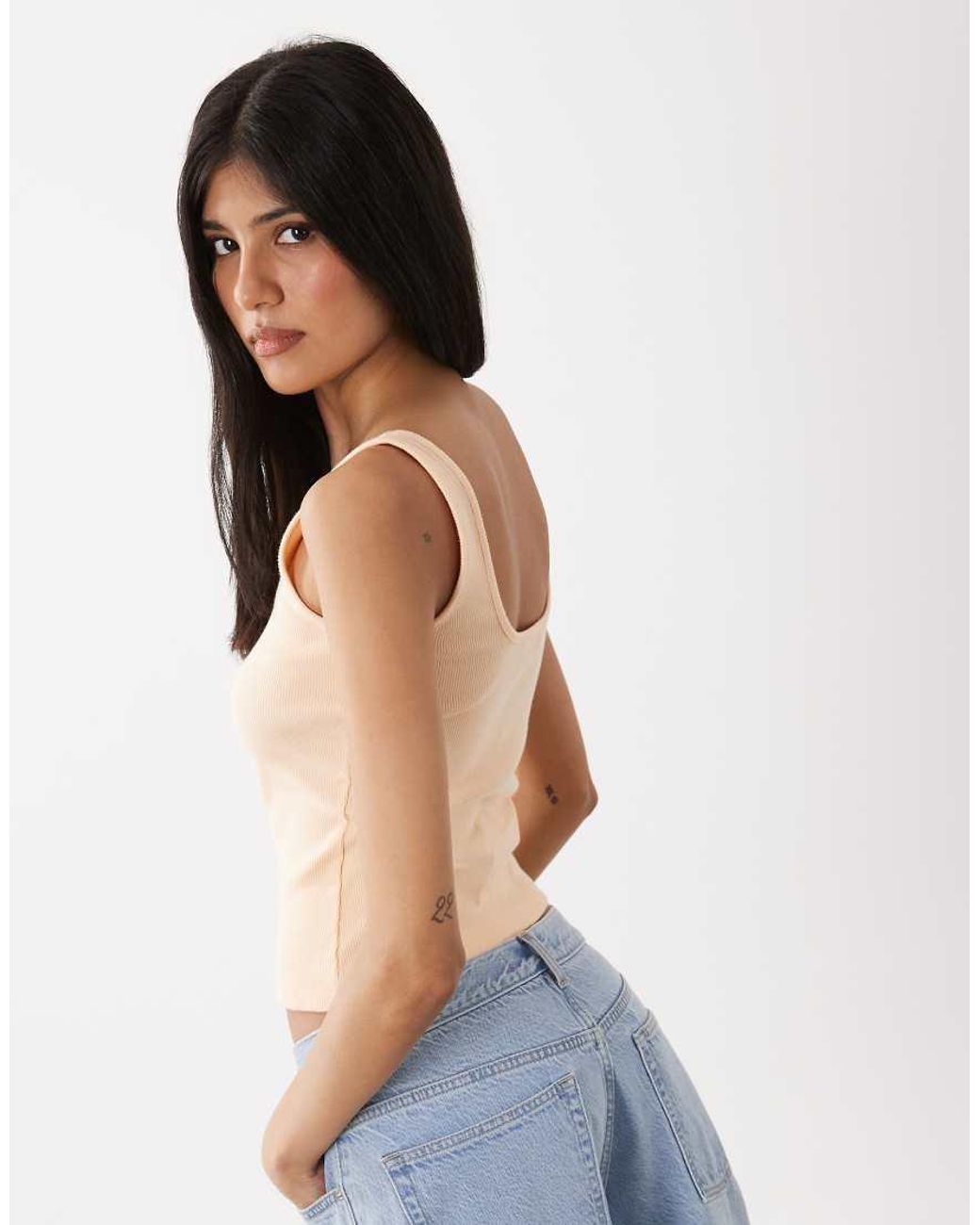 Miss Selfridge Natural Festival Appliqué Floral Square Neck Singlet Top