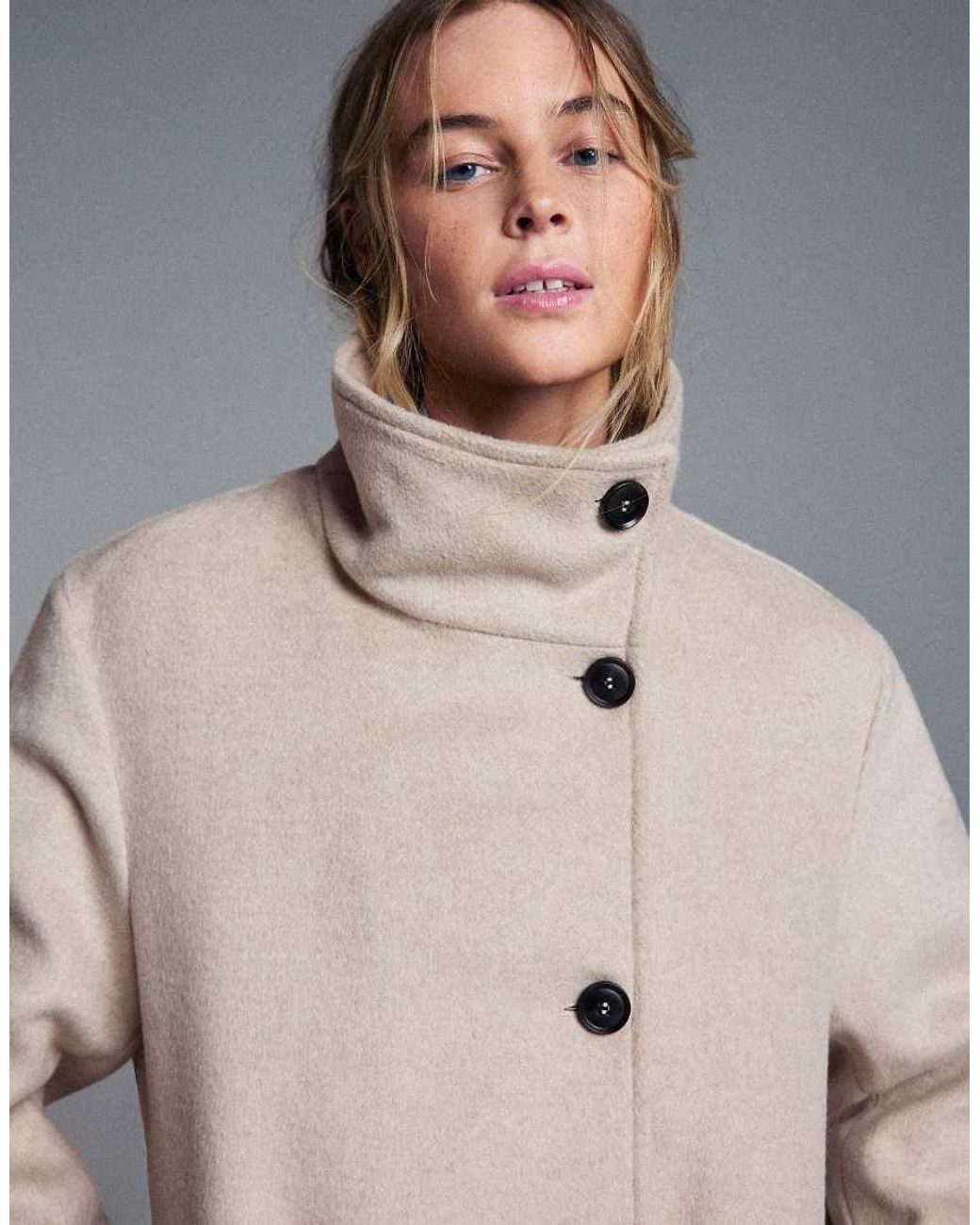 Bershka Gray Long Funnel Neck Coat With Belt