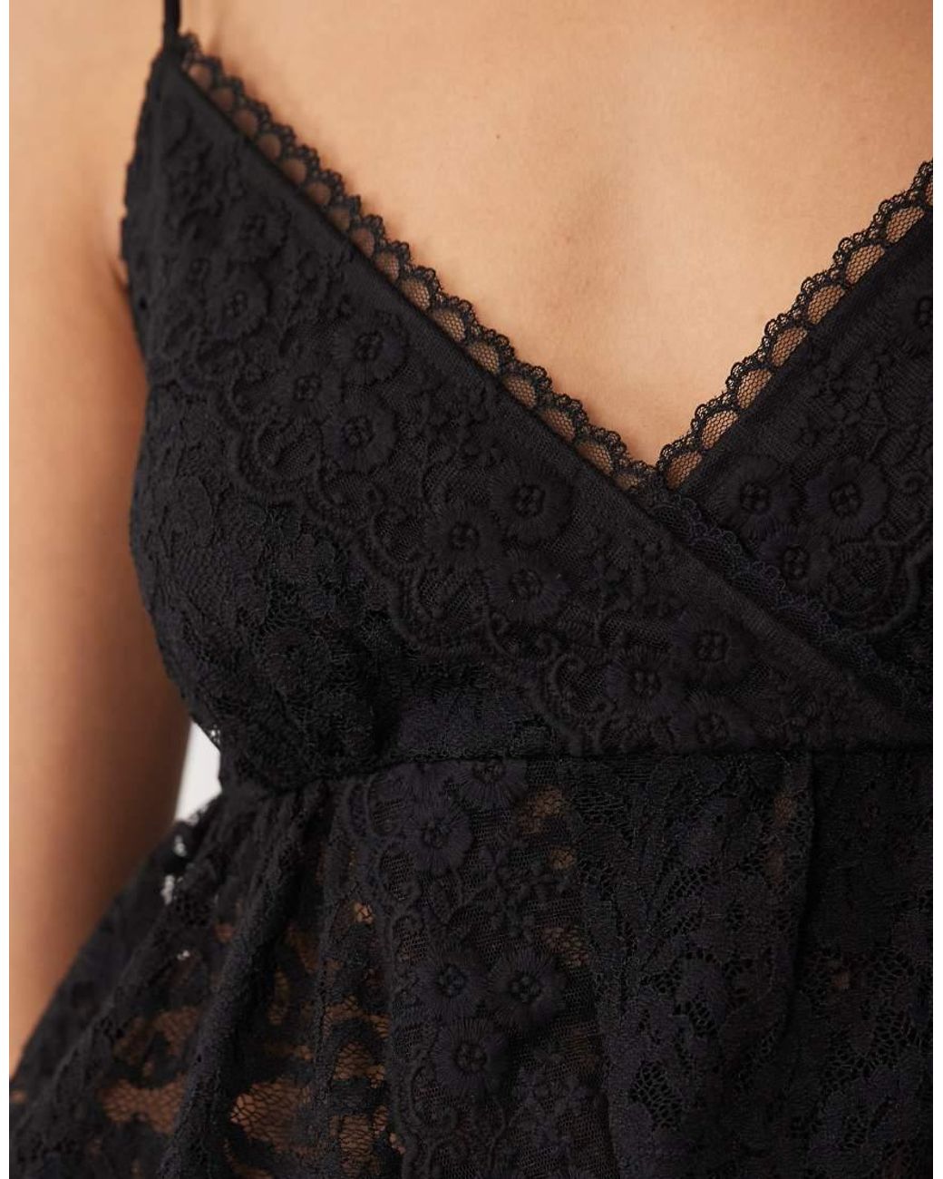 ASOS Black Lace Strappy Cami Top With Peplum Hem