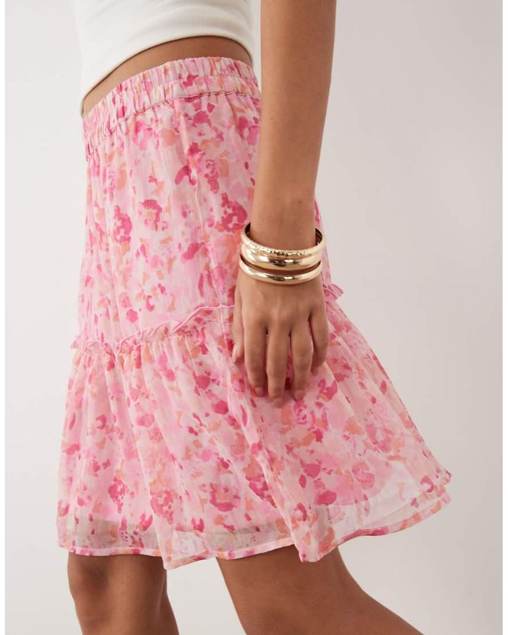 Vila Pink Tiered Flippy Mini Skirt