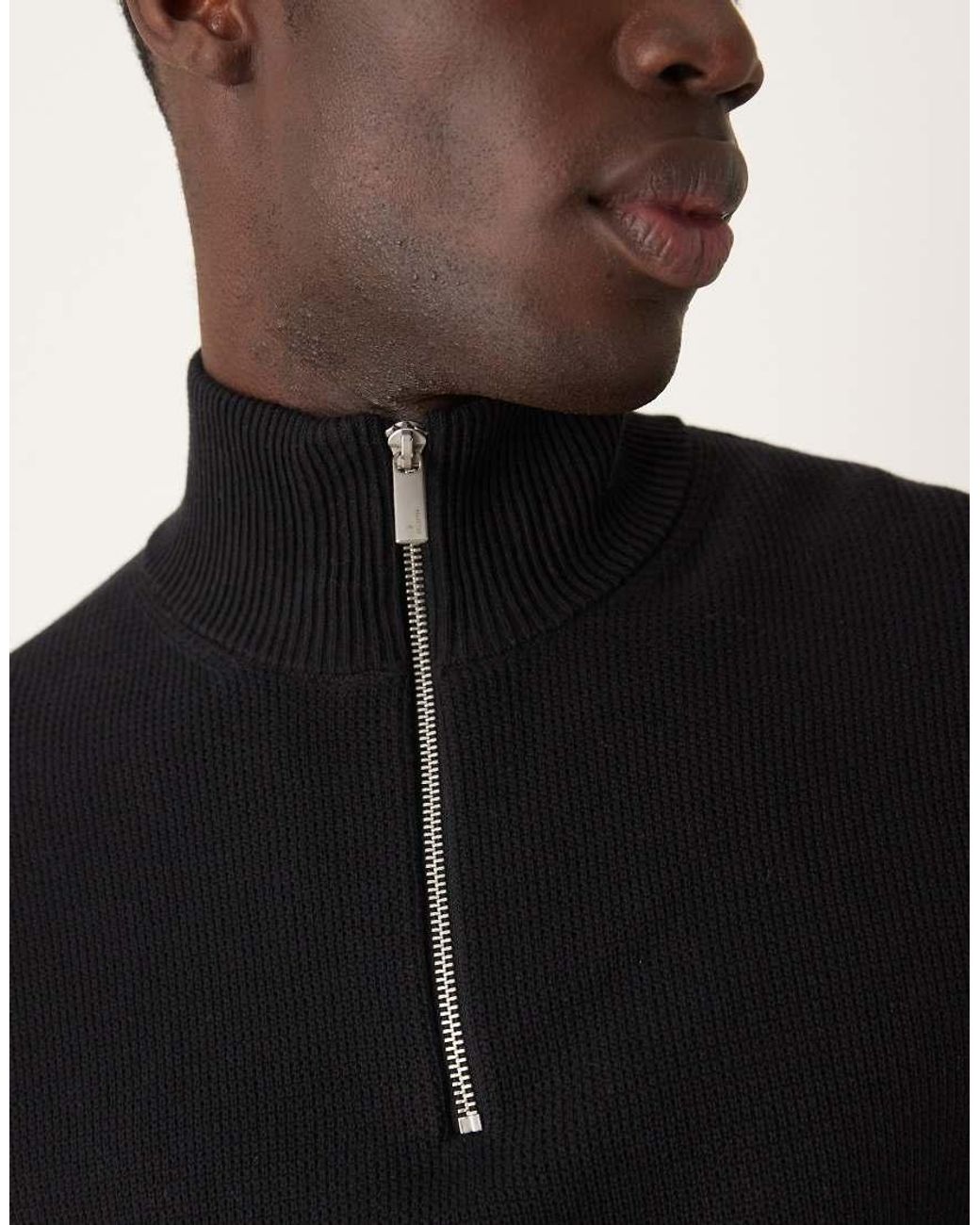 SELECTED Blue 100% Cotton Knitted Half Zip Jumper for men