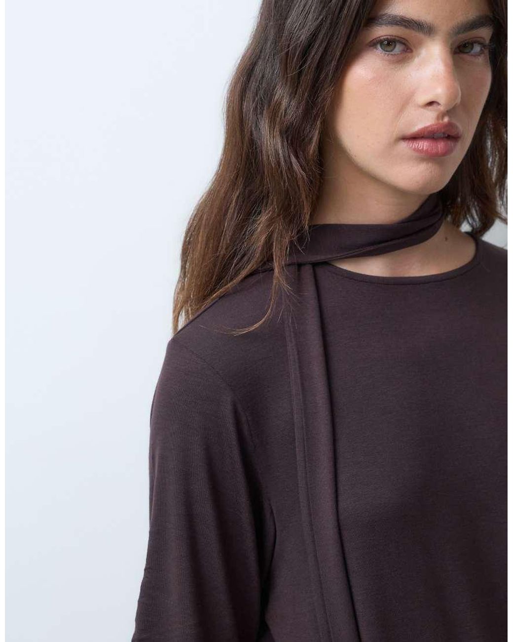 ASOS Blue Asymmetric Top With Fringe Scarf