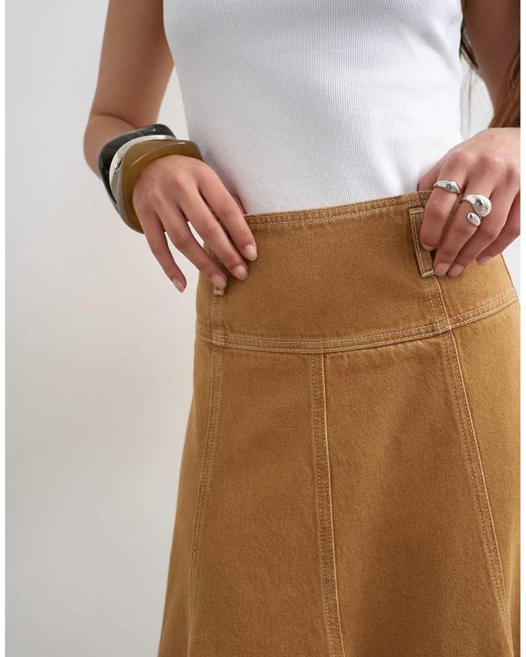 TOPSHOP White Denim Fit And Flare Maxi Skirt