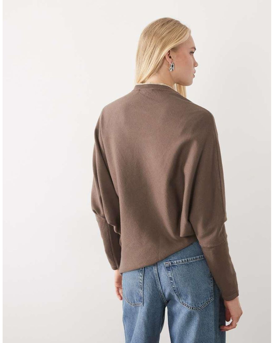 Mango Brown Asymmetric Hem Knitted Top