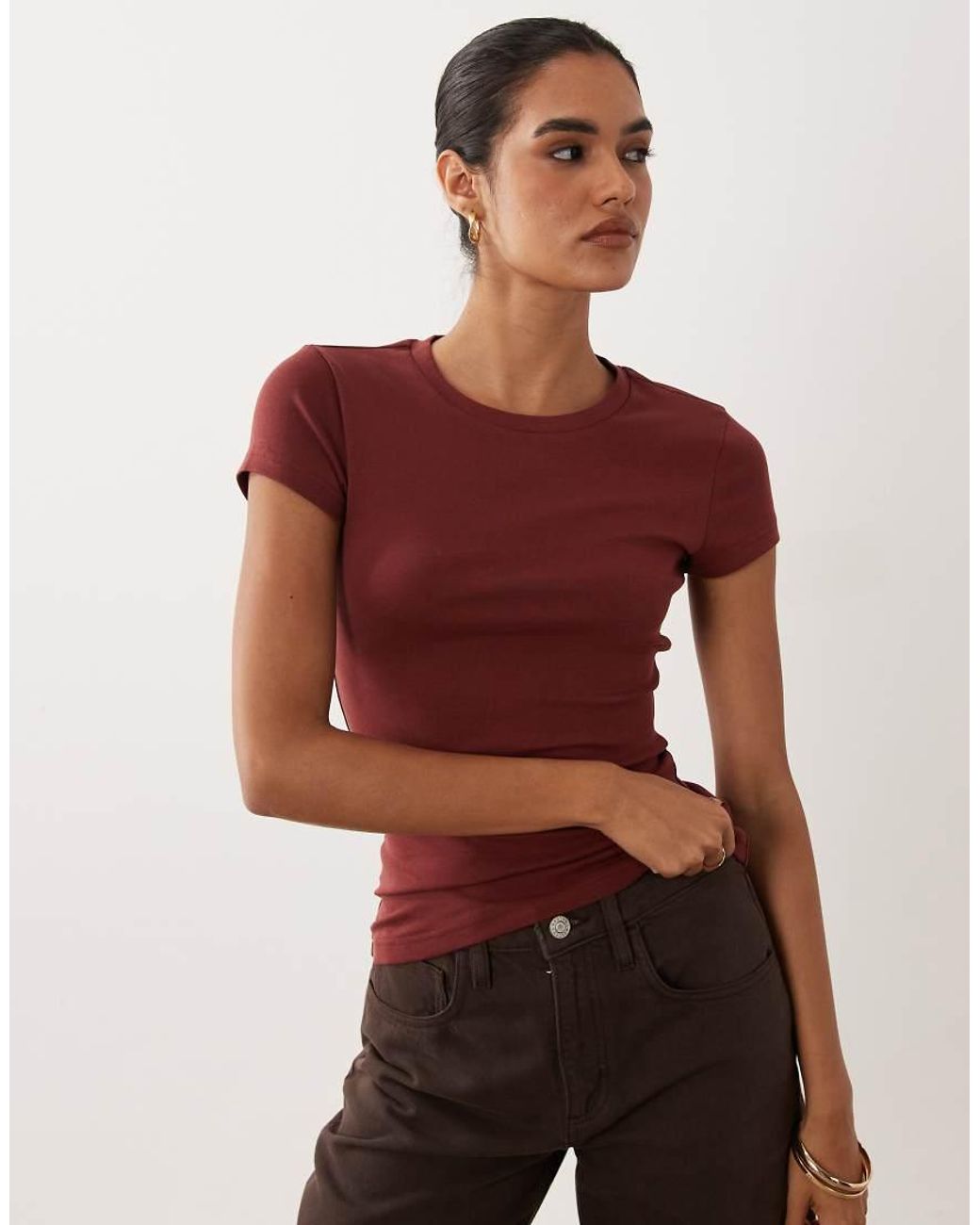 Gina Tricot Red Crew Neck Top